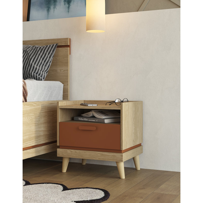 Holladay 50cm W Laminate Bedside Table, Grey