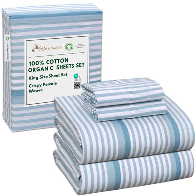 100% Organic Cotton Sheets  4-Piece Set Deep Pocket 15" Sheet Set