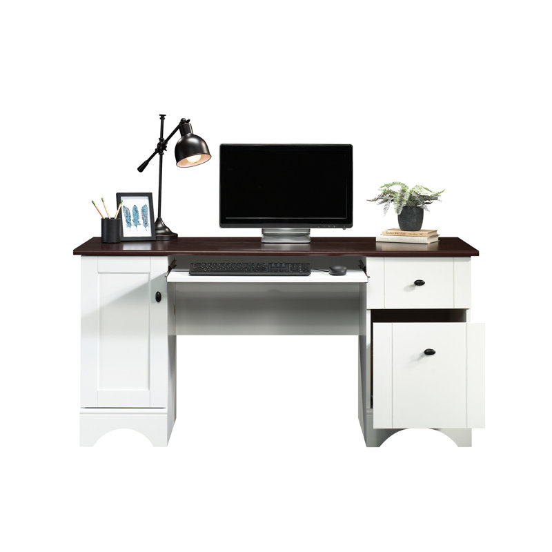 Computer Desk, White Finish, Select Cherry/Soft White