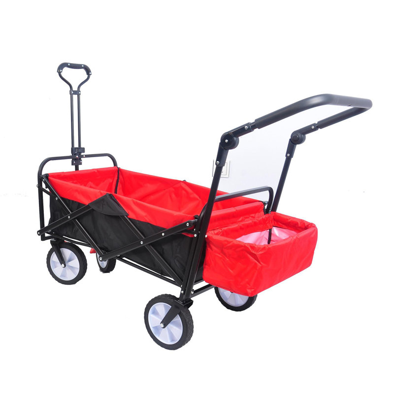 Chariot utilitaire pliant pour l'extérieur pliable, chariot de jardin portatif pliant robuste, porte-gobelet, poignées réglables (noir et rouge)