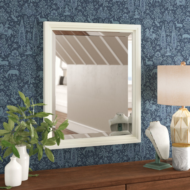Magruder Wood Rectangle Wall Mirror, French White, 33" H x 28" W