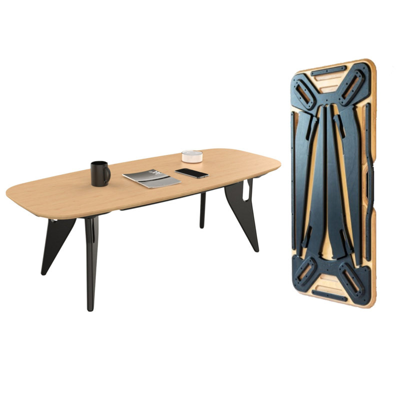  Table basse, assemblage rapide et pliable portable en un seul clic, compact et compact, 47,5 po x 20 po, bouleau / noir