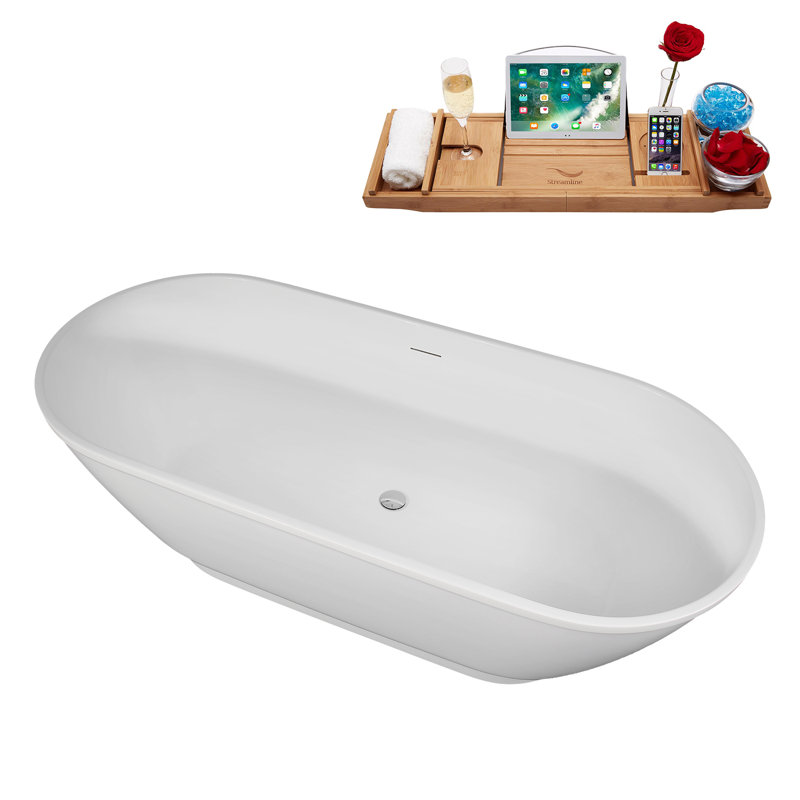 Baignoire autoportante 67 "avec drain interne Streamline, Chrome poli