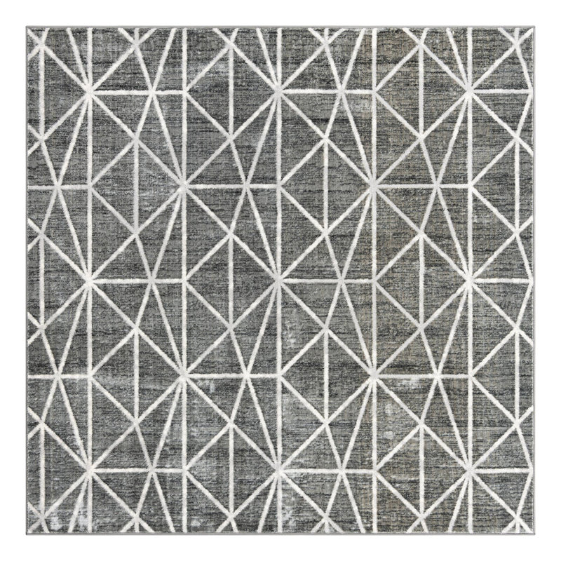 Tapis géométrique gris foncé / ivoire Oceola, Carré 7 pi