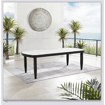 Modern Outdoor Elegance Arc 47.2''X23.6'' Coffee Table With Greek White Marble-Inspired Sintered Stone Top, Aluminum Frame, And Weatherproof Design