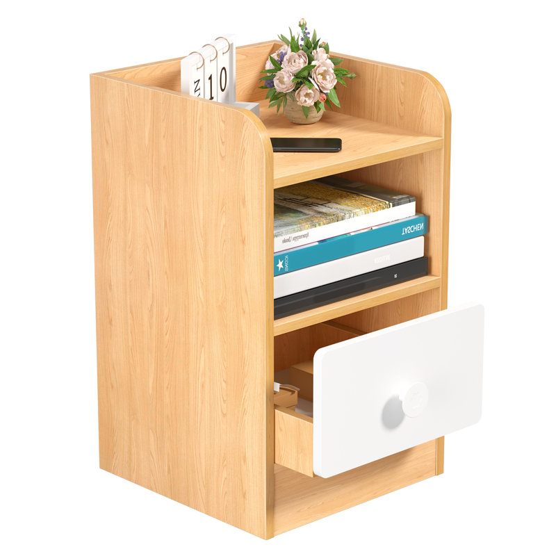 Bedside Table, Bedroom Nightstand, Rustic End Table with Drawer and Storage Shelf, Couch Table Wooden Bedside Table for Living Room