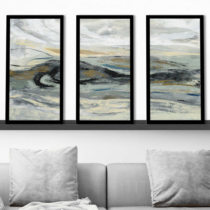 Estuaire - Peinture sur cadre 3 pièces, L 52,5 po x H 33,5 po x P 1 po