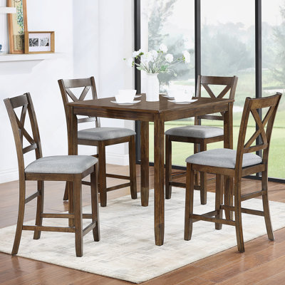 5 Piece Dining Table Set For 4, Counter Height Kitchen Table Set With Square Table