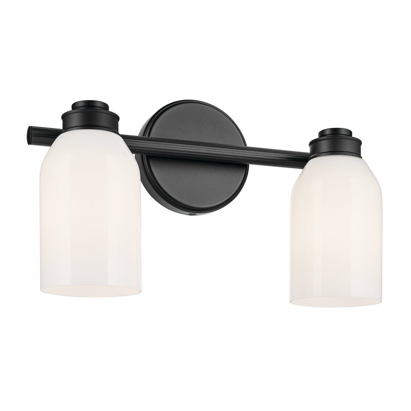 Éclairage pour salle de bain 2 lumières 15 po avec verre opale blanc 15 po, Noir satiné