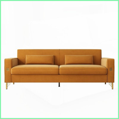 Modern Luxury Velvet 3-Seat Sofa with Gold Accents - Plush Cushions for Living Room &amp; Office Decor