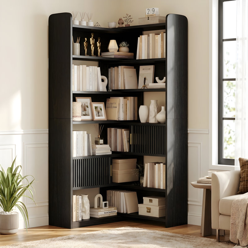  75.1"H Modern Adjustable Bookcase - Open & Closed Storage, L-Shaped or Straight, for Living Room, Bedroom, Home Office,75.1"Hx46.9"Wx9.4"D