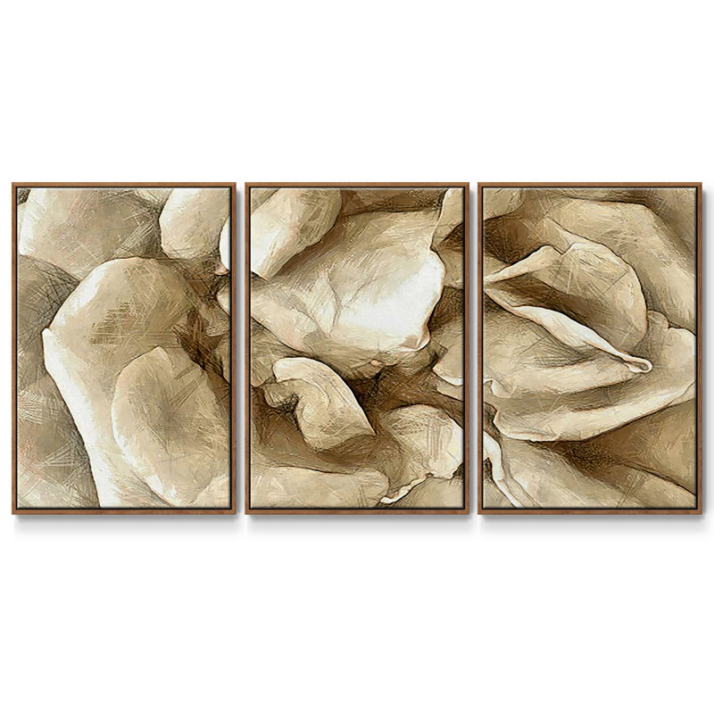 Neutral Wall Flower II - Toile encadrée multi-pièces, Noyer, H 24 po x l 48 po x P 2 po
