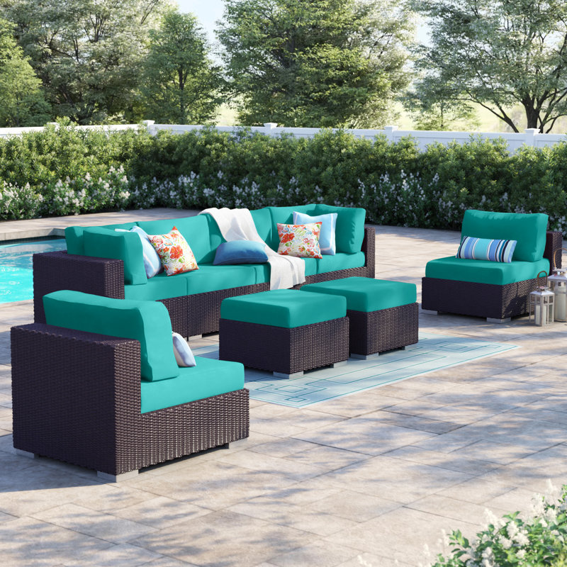 Convene 8 Piece Outdoor Patio Sectional Set, Turquoise