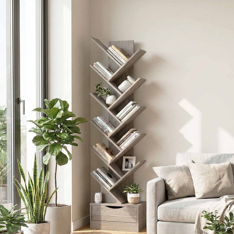 10 Tiertree Bookshelf With Drawer Bookcase, Free-standing Tree Bookcase