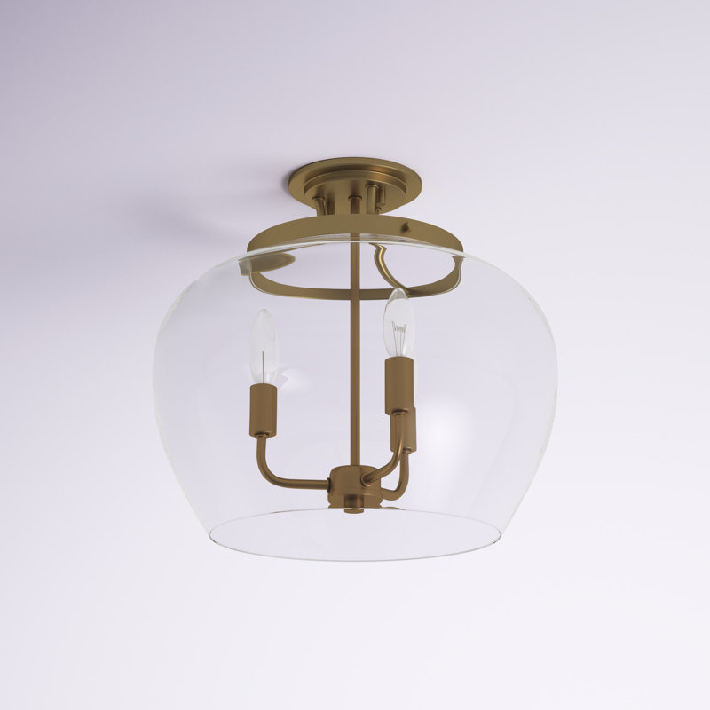 Plafonnier semi-encastré en forme de cloche à 3 lumières de 15,75 po Jocelyn, Laiton vieilli