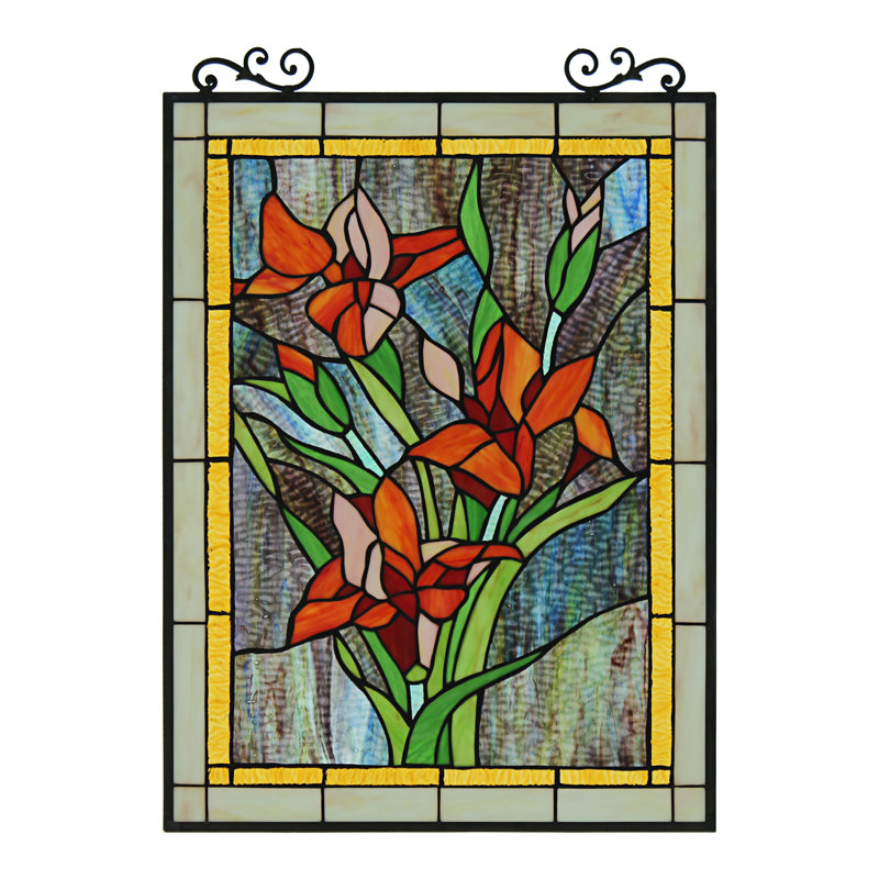 Panneau de fenêtre floral orange Tiffany