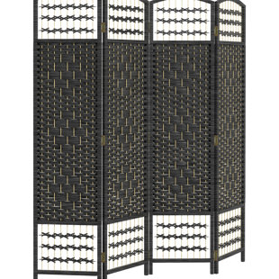 Paravent pliant, paravent à 4 panneaux, cloison en fibre Black Wave de 5,6 pi, tissé à la main pour la chambre à coucher, le salon et l'espace