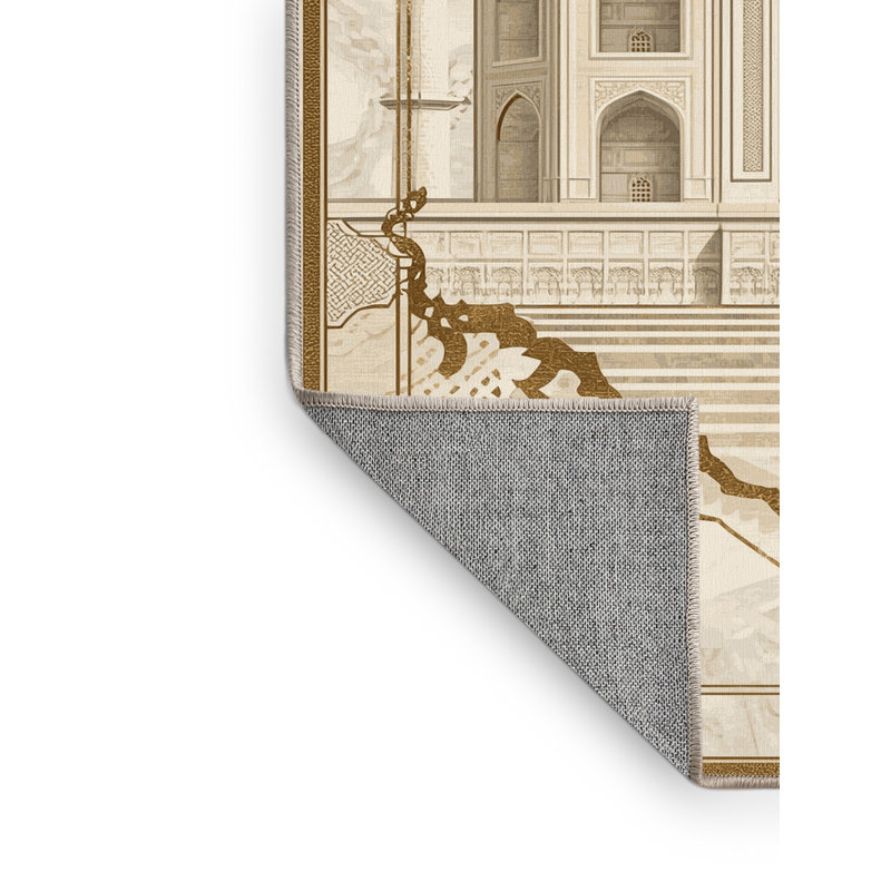 Tapis en marbre beige Zack Ornate lavable à la machine - Reliure beige, 5 x 8