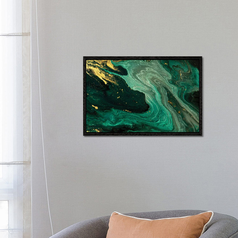 Gold Mine Green Marble - Print on Canvas, Black Framed, 66.04 cm H x 45.72 cm W