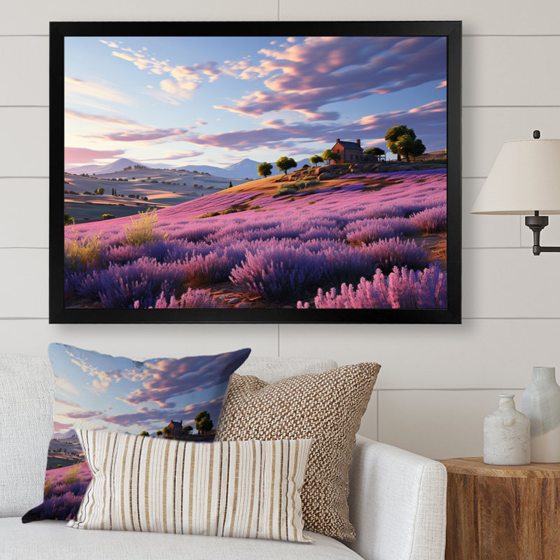 " Purple Ethereal Morning In Provence ", Black Single Picture Framed, 12" H x 20" W x 1" D