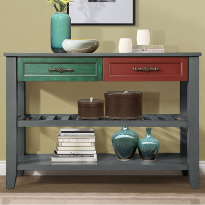 Console de rangement en bois Ajada avec 2 tiroirs de rangement et 2 tablettes à niveaux