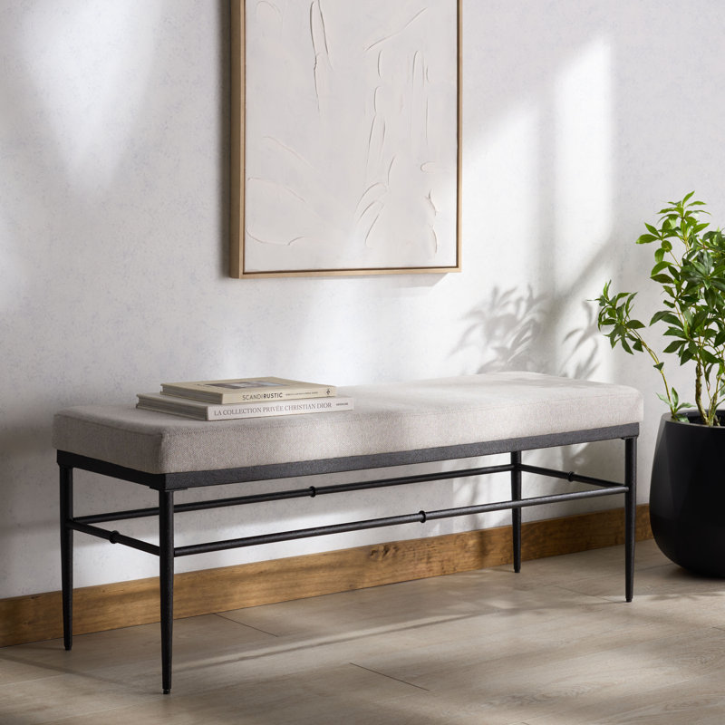 Theabella Upholstered Bench, Light Gray