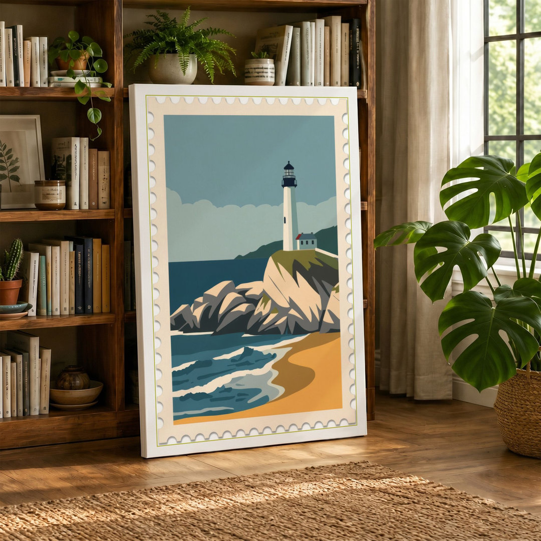 Lighthouse on Rocky Shore Vintage - Wrapped Canvas
