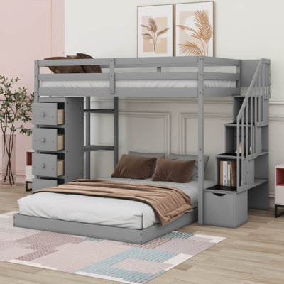 Jakoby Twin Over Full Bunk Bed with 3-layer Shelves, Drawers and Storage Stairs -  Harriet Bee, 5FEA5EFCE5EA489FA9473455833EC465