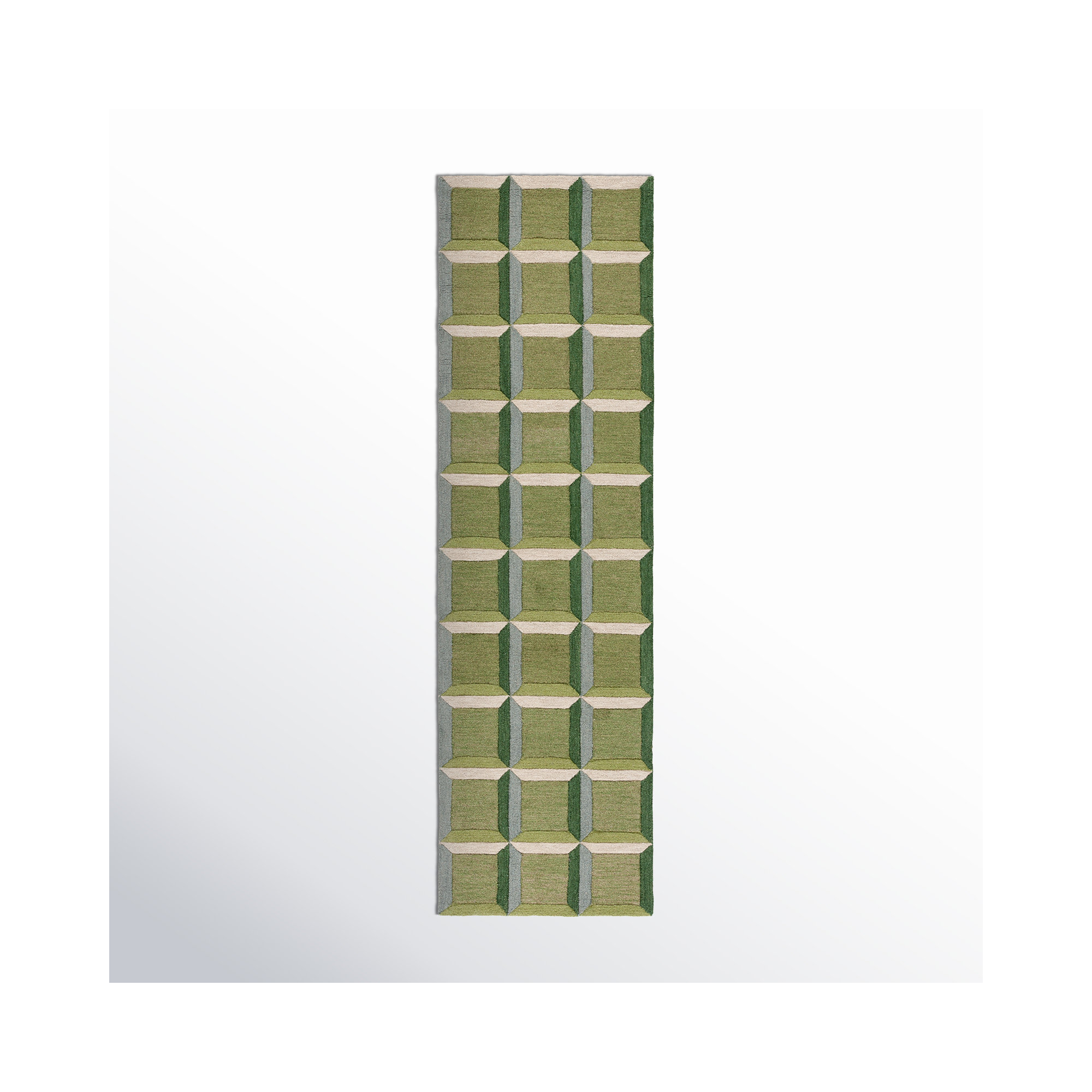 Giedre Geometric Hand Tufted Cotton/Wool Area Rug in Green/Beige, Runner 2'3" x 9'