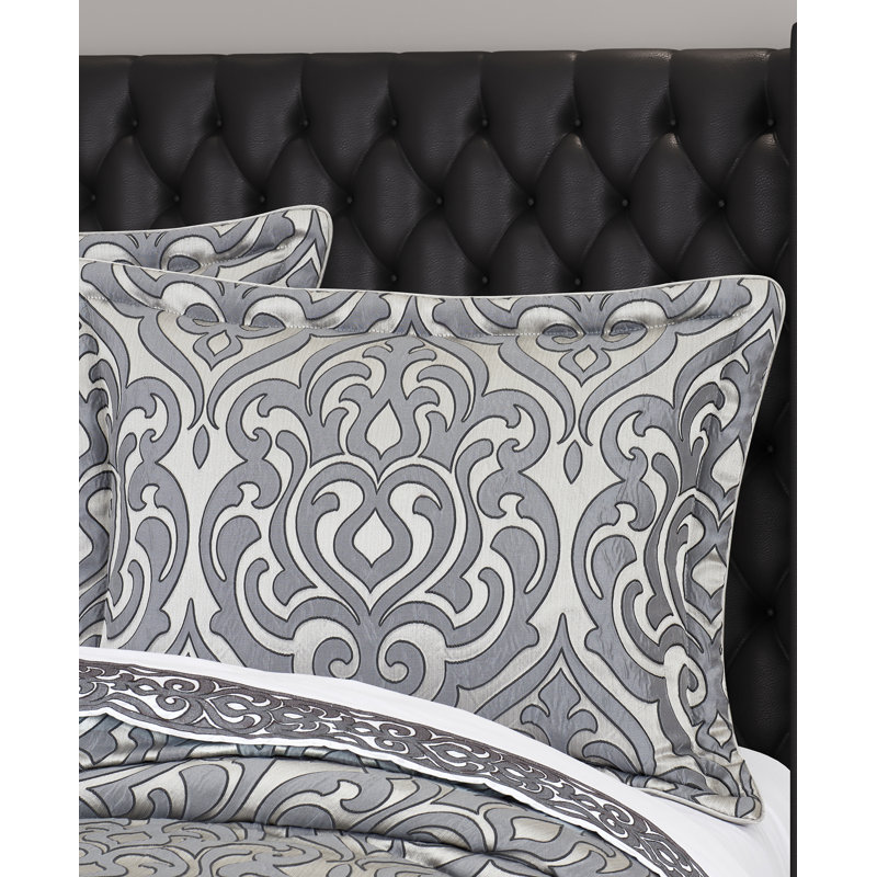 Gray Queen Hollywood Glam Comforter Set with Tucks