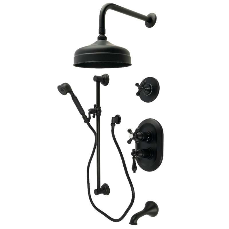 Kingston Brass Restoration Thermostatic Tub and Shower System, Matte Black