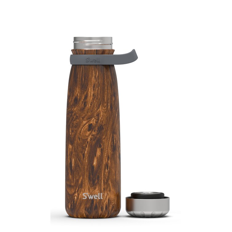 Wood S'well Stainless Steel Tumbler with Clear Slide-Open Lid-18 Fl  Oz-Teakwood Triple-Layered Vacuum