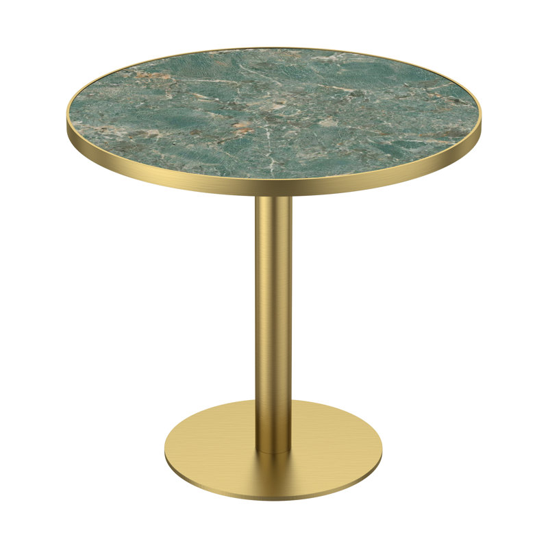 Table de salle à manger ronde de 31,5 po, table de bistro de cuisine en pierre frittée, surface résistante aux rayures et à la chaleur d'aspect marbre, base moderne en acier inoxydable pour coin-repas, café, bureau