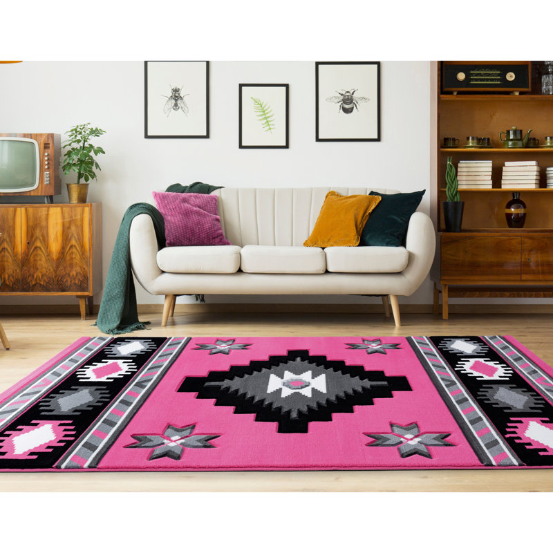 Tapis rose à motif géométrique Sheridan, Rond 7 pi 10 po