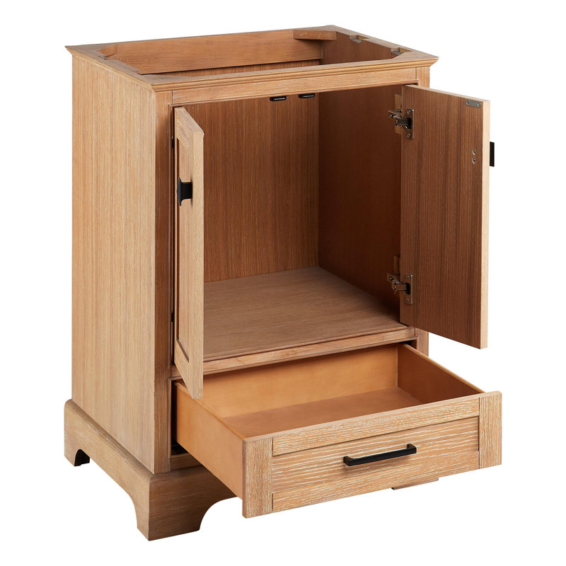 Quen 24" Freestanding Single Basin Vanity Set with Cabinet, Vanity Top, 8" Widespread, Driftwood Brown, Carrara Marble