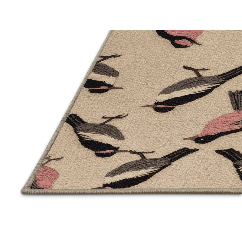 Washable Long tailed Tit Birds Area Rug, Rectangle 6' x 9'