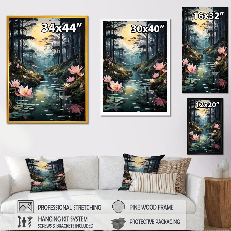 «Deep River Into The Forest II», art mural forêt, Cadre flottant noir, H 44 po x l 34 po x P 1,5 po