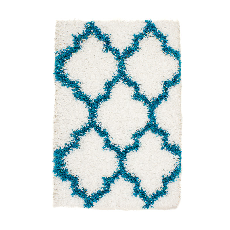 Tapis blanc / turquoise Amridean, Rectangle 2 pi x 3 pi