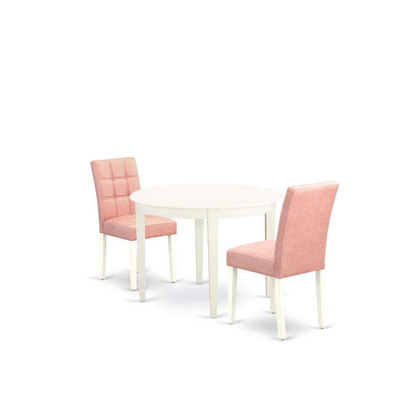 5 Piece Dinner Table Set Includes A Dining Table and 4 Beige Red Polyester Fabric Parson Dining Chairs with Stylish Back- Linen White Finish