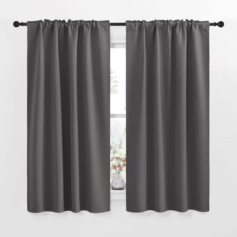 Blackout Curtain Light & Noise Reducing Room Darkening Drapes for Bedroom/Living Room/Kitchen, 2 Pieces, Gray, 42" W x 50" L