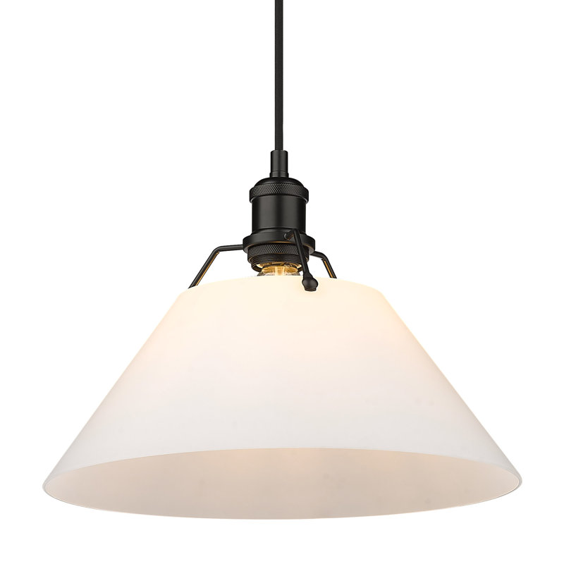 Luminaire suspendu conique à 1 lumière Weatherford, Noir mat, H 131,5 po x l 14 po x P 14 po, Verre opale
