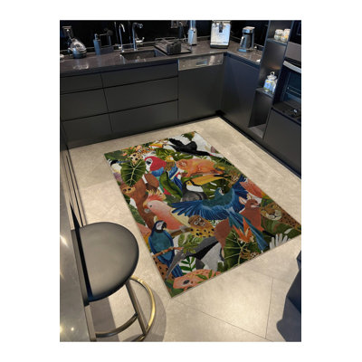 Tropical Themed Monkey Parrot and Tiger Patterned Creative Modern Decorative Rug