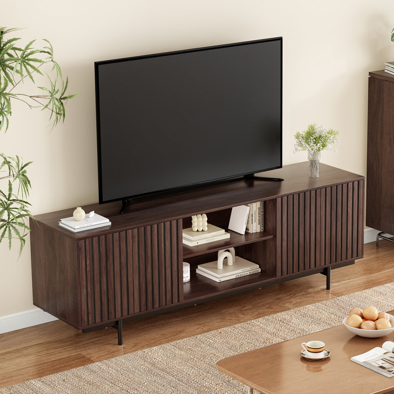 Meuble télé Mid-Century pour téléviseur de 75 po ou moins, Bois espresso