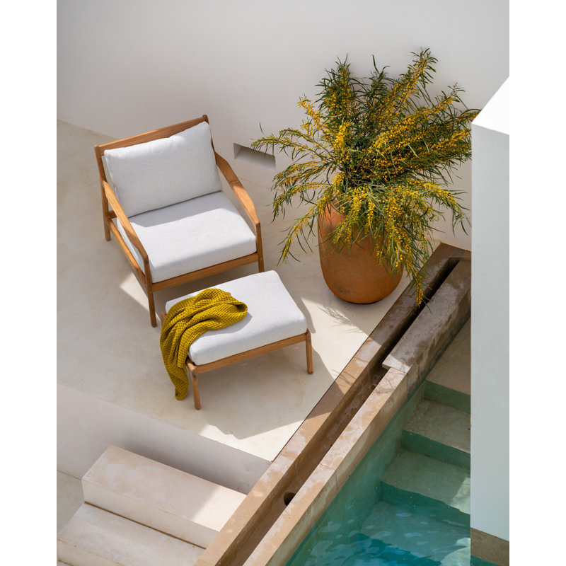 Jack Outdoor Teak Ottoman, Off White, Brown