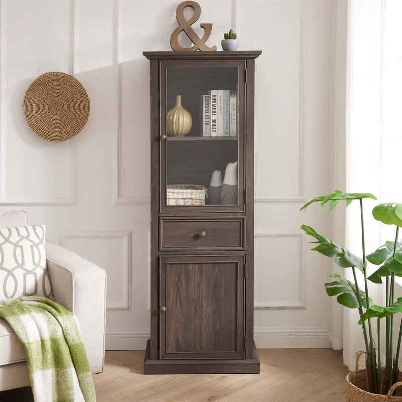 Tall Storage Cabinet With Glass Door And Shelves, Freestanding Sideboard For Living Room, Kitchen, Dining Room, And Office
