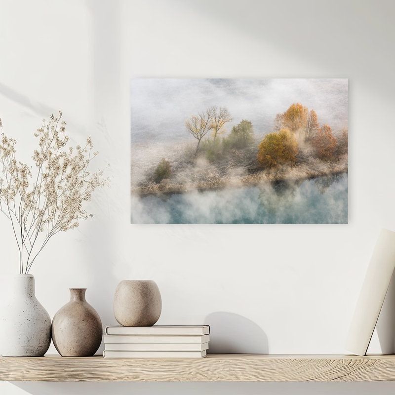 Misty Autumn Lake Ethereal Peaceful Serene Autumn Landscape Wall Art Print 1 Piece Wrapped Canvas Wall Art