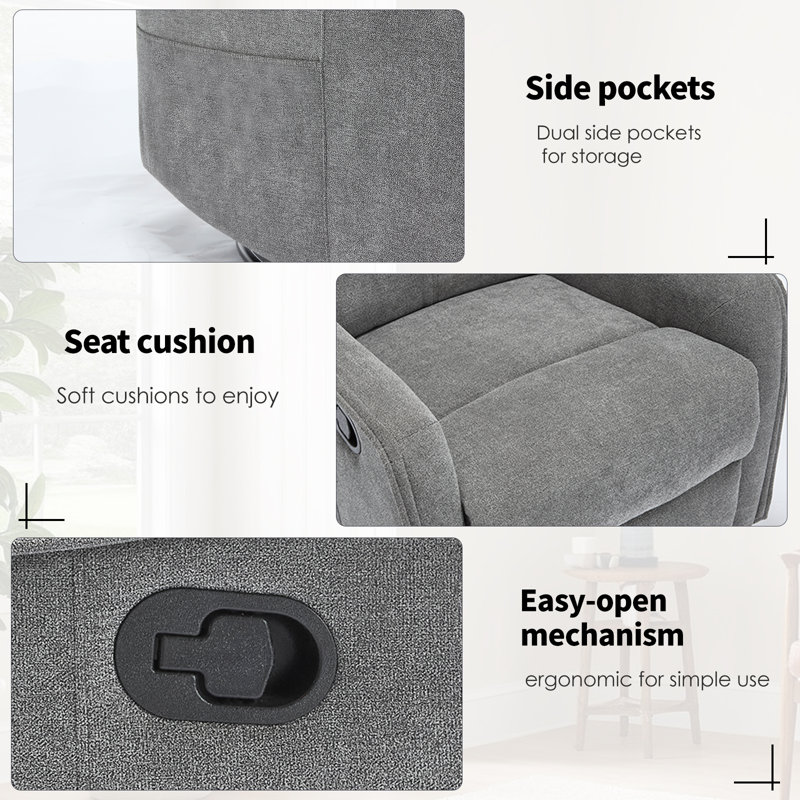 Lila Manual Swivel Rocker Recliner With Head Massage, Gray
