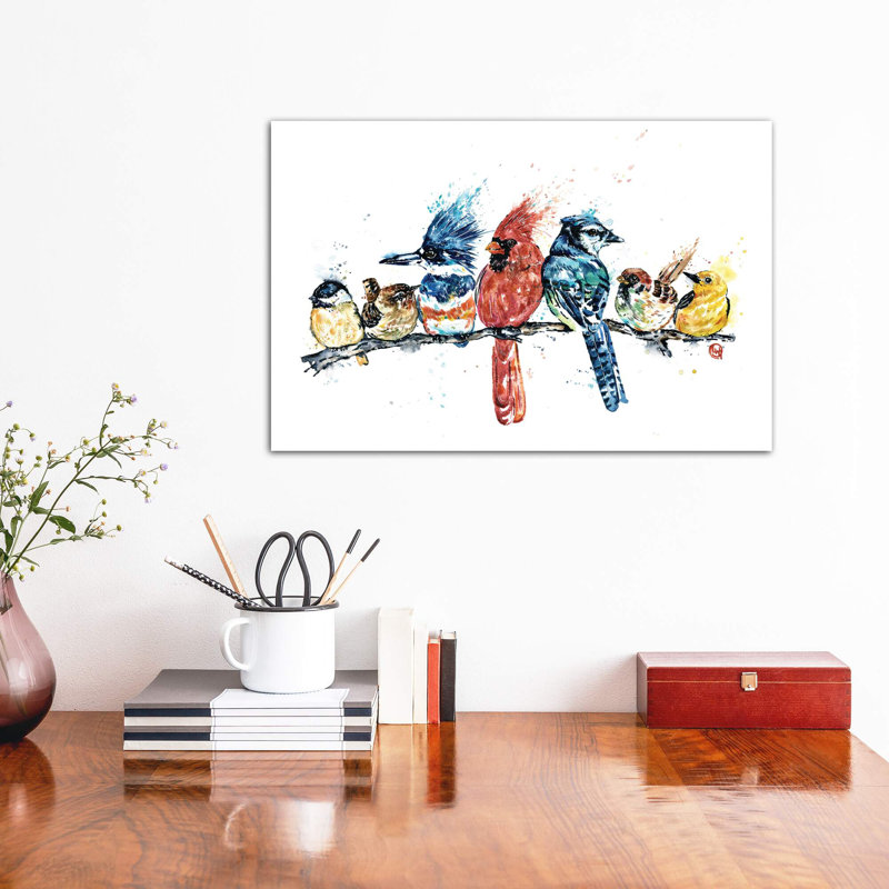 «Birds on a Branch» par Lisa Whitehouse - impression d'art graphique, Pas de tapis, H 26 po x l 40 po x 1,5 po, Toile tendue