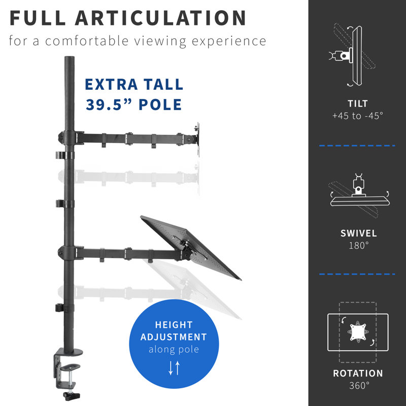 Extra Tall Black Adjustable Laptop and Monitor Stand