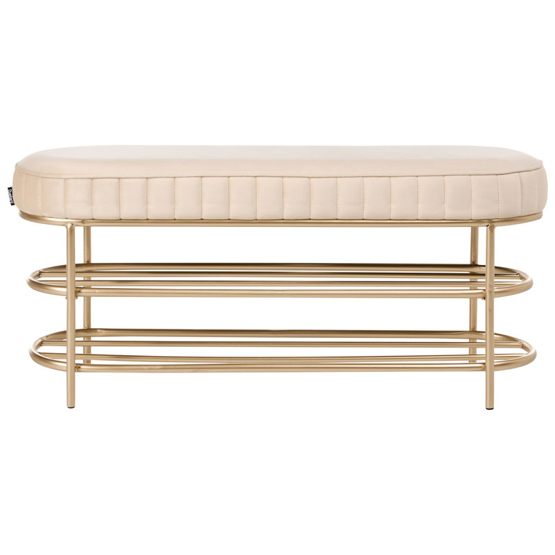 100% Polyester Upholstered Storage Bench, Beige